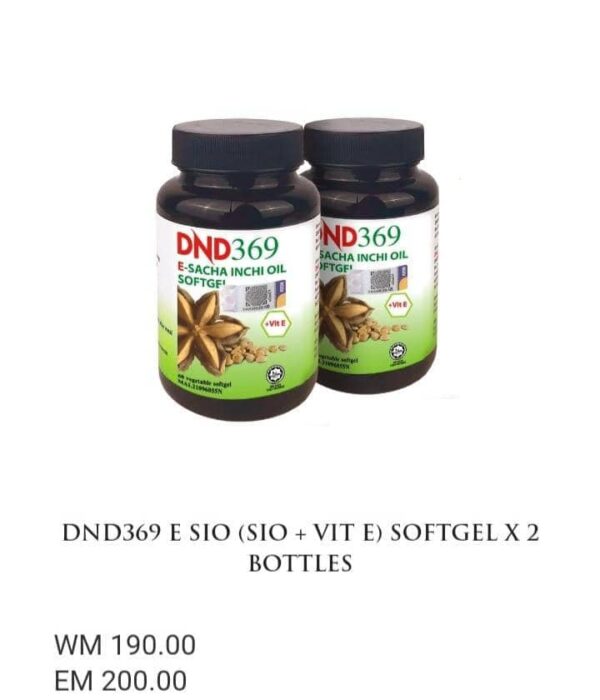 ORIGINAL DND369 E-SACHA INCHI OIL (SIO+VIT E : 60 VEGE SOFTGEL) × 2 BOTOL