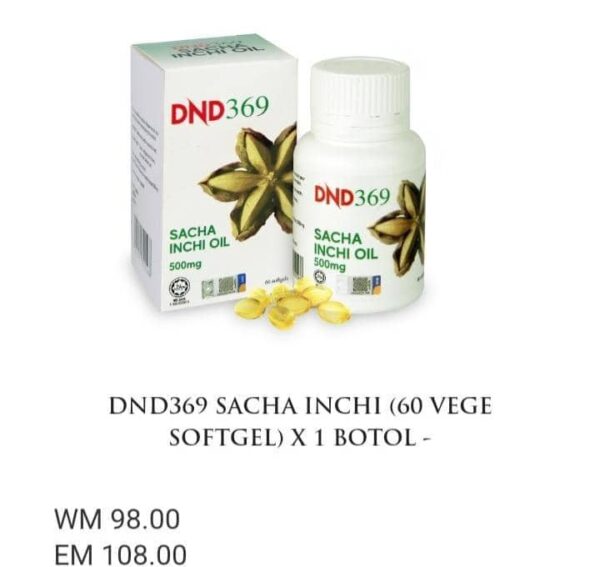 ORIGINAL DND369 SACHA INCHI OIL (60 VEGE SOFTGEL) × 1 BOTOL