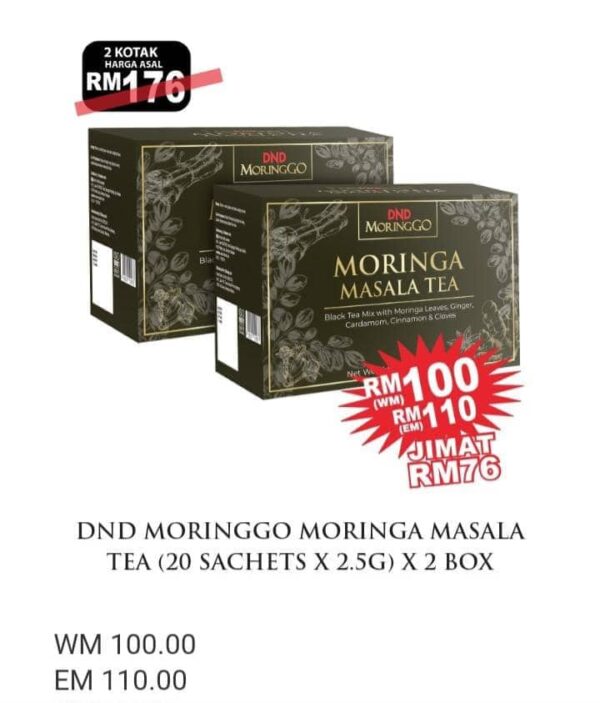 ORIGINAL DND MORINGGO MORINGA MASALA TEA (20 SACHETS × 2.5G) × 2 BOX