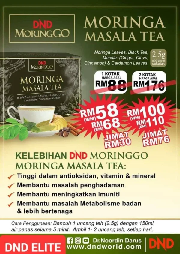ORIGINAL DND MORINGGO MORINGA MASALA TEA (20 SACHETS × 2.5G) × 1 BOX - Image 2
