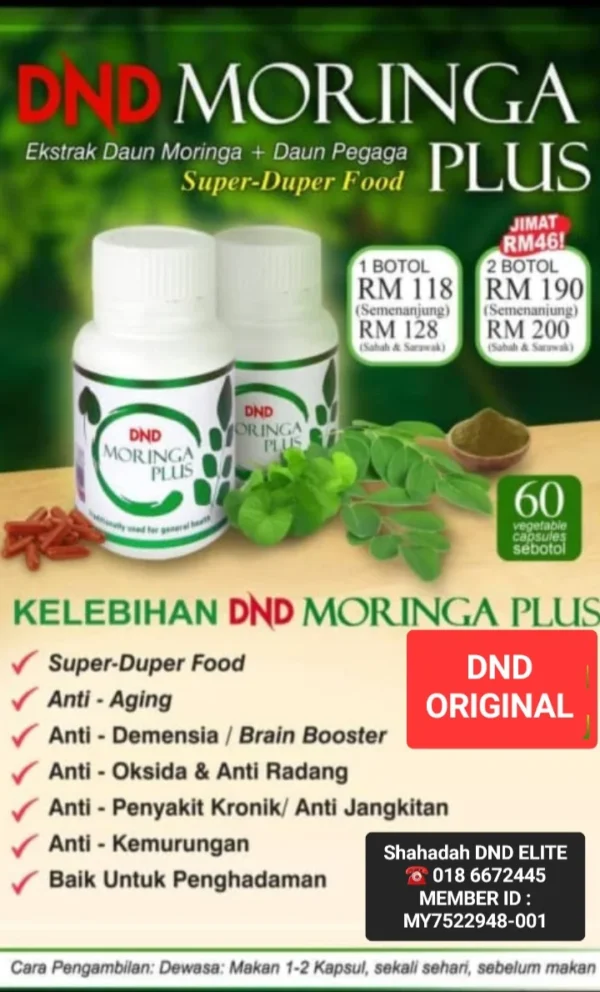 ORIGINAL DND MORINGA PLUS (60 VEGE CAPSULE) × 2 BOTOL - Image 2