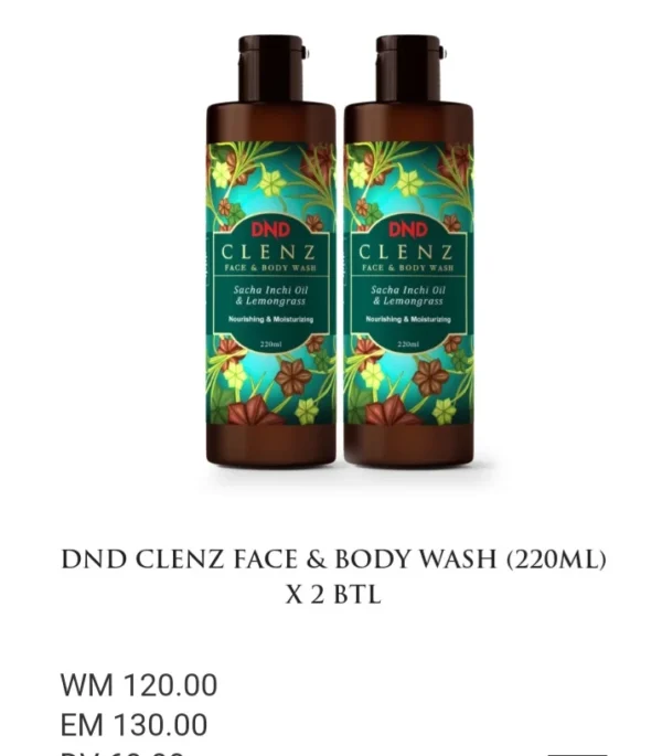 ORIGINAL DND CLENZ FACE & BODY WASH (220ML) X 2 BTL