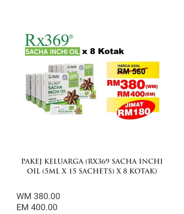 ORIGINAL PAKEJ KELUARGA (RX369 SACHA INCHI OIL (5ML X 15 SACHETS) X 8 KOTAK)