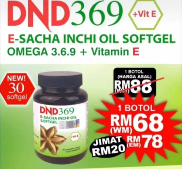 ORIGINAL : 30 BIJI : DND369 E – SACHA INCHI OIL : MINI BOTOL