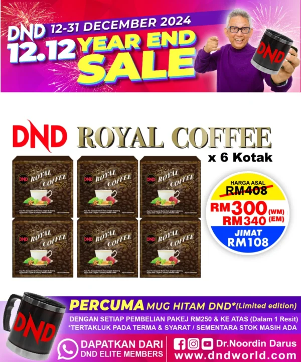 ORIGINAL : PACKAGE 19: DND ROYAL COFFEE (20G X 15 SACHETS) x 6 BOXES