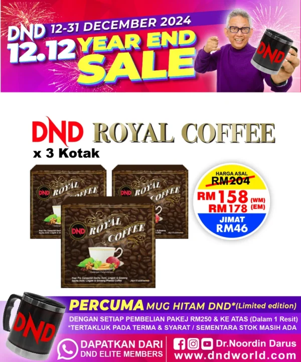 ORIGINAL  : PACKAGE 18: DND ROYAL COFFEE (20G X 15 SACHETS) x 3 BOXES