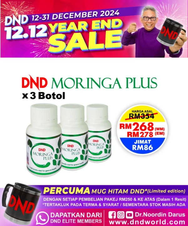 ORIGINAL  : PACKAGE 12: DND MORINGA PLUS - 60 VEGE CAPSULE X 3 BOTOL