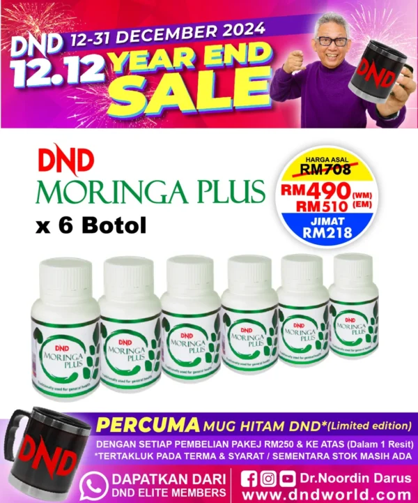 ORIGINAL : PACKAGE 13: DND MORINGA PLUS - 60 VEGE CAPSULE X 6 BOTOL