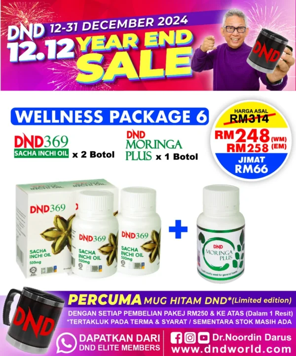 ORIGINAL : WELLNESS PACKAGE 6 : 2 BOTOL DND369 SIO SOFTGEL + 1 BOTOL DND MORINGA PLUS