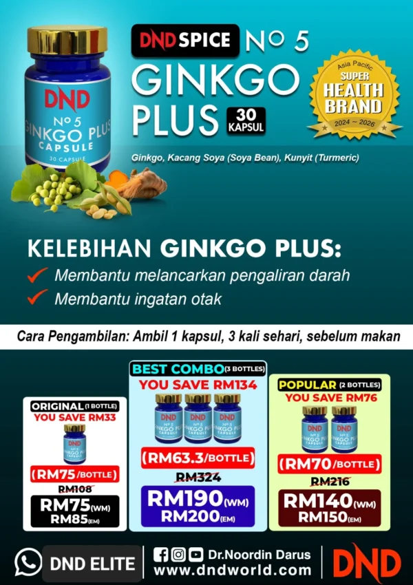 ORIGINAL : 1 BOTOL : DND NO.5 GINKGO PLUS (30 CAP) - DND SPICE. - Image 2