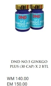 ORIGINAL : 2 BOTOL : DND NO.5 GINKGO PLUS (30 CAP) - DND SPICE.