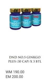 ORIGINAL : 3 BOTOL : DND NO.5 GINKGO PLUS (30 CAP) - DND SPICE.