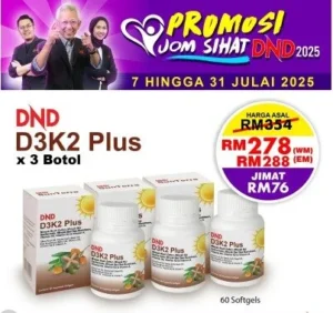 ORIGINAL : package 12: DND D3K2 PLUS SOFTGEL (60 SOFTGEL) X 3 BOTTLESS