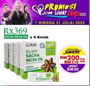 ORIGINAL : PACKAGE 14: RX369 SACHA INCHI OIL (5ML X 15 SACHETS) X 4 KOTAK