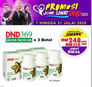 ORIGINAL : PACKAGE 6- DND369 SACHA INCHI (60 VEGE SOFTGEL) X 3 BOTOL