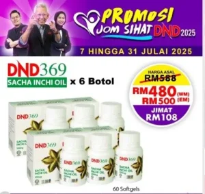 ORIGINAL : PACKAGE 7 - DND369 SACHA INCHI (60 VEGE SOFTGEL) X 6 BOTOL