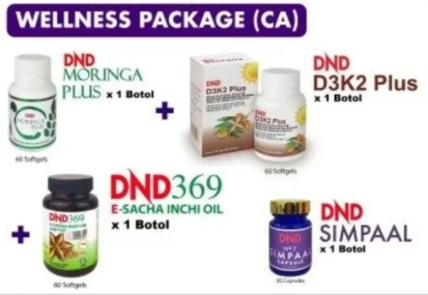 ORIGINAL : PACKAGE 1: (1 DND369 E-SIO (60 softgel) +1 DND MORINGA PLUS (60 cap) + 1 DND D3K2 PLUS (60 softgel)+ 1 DND SIMPAAL (30 cap)